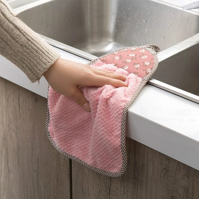 Coral Velvet Hand Towel Hanging Absorbent Towel Thickened Kitchen Hanging Towel Cleaning Rag Dish Towel Cloths household