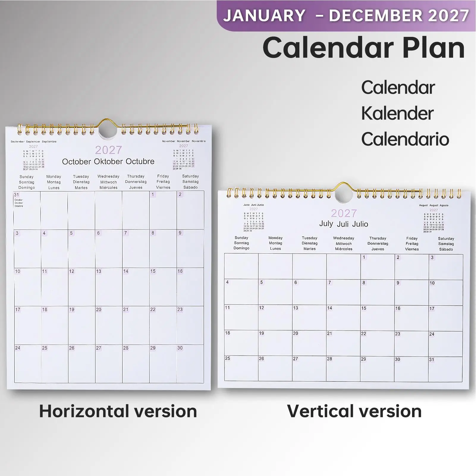 Wall Calendar Weekly Planner Calendar January 2027-December 2027 12-Month Coil Planner Schedule Organizer Calendar Home decor