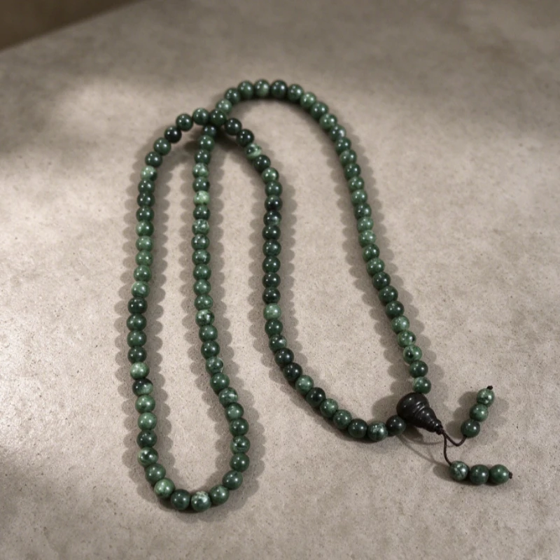 Dark Green Tibetan Jade Medicine King Stone, 108 Long Necklace Accessories