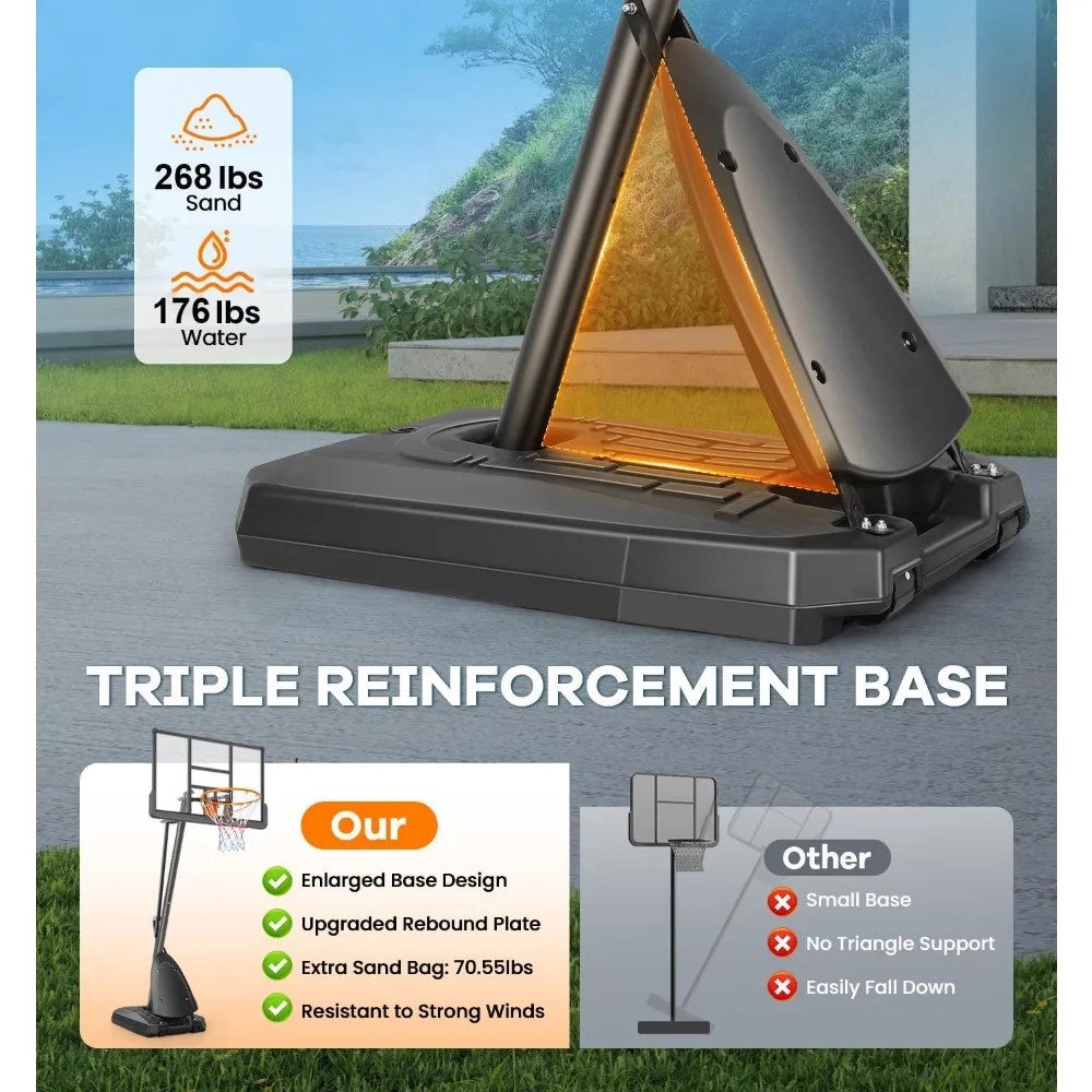 Draagbaar verstelbaar basketbalringsysteem voor gebruik buitenshuis door kinderen, jongeren en volwassenen - Ideaal voor achtertuin- en opritkamers