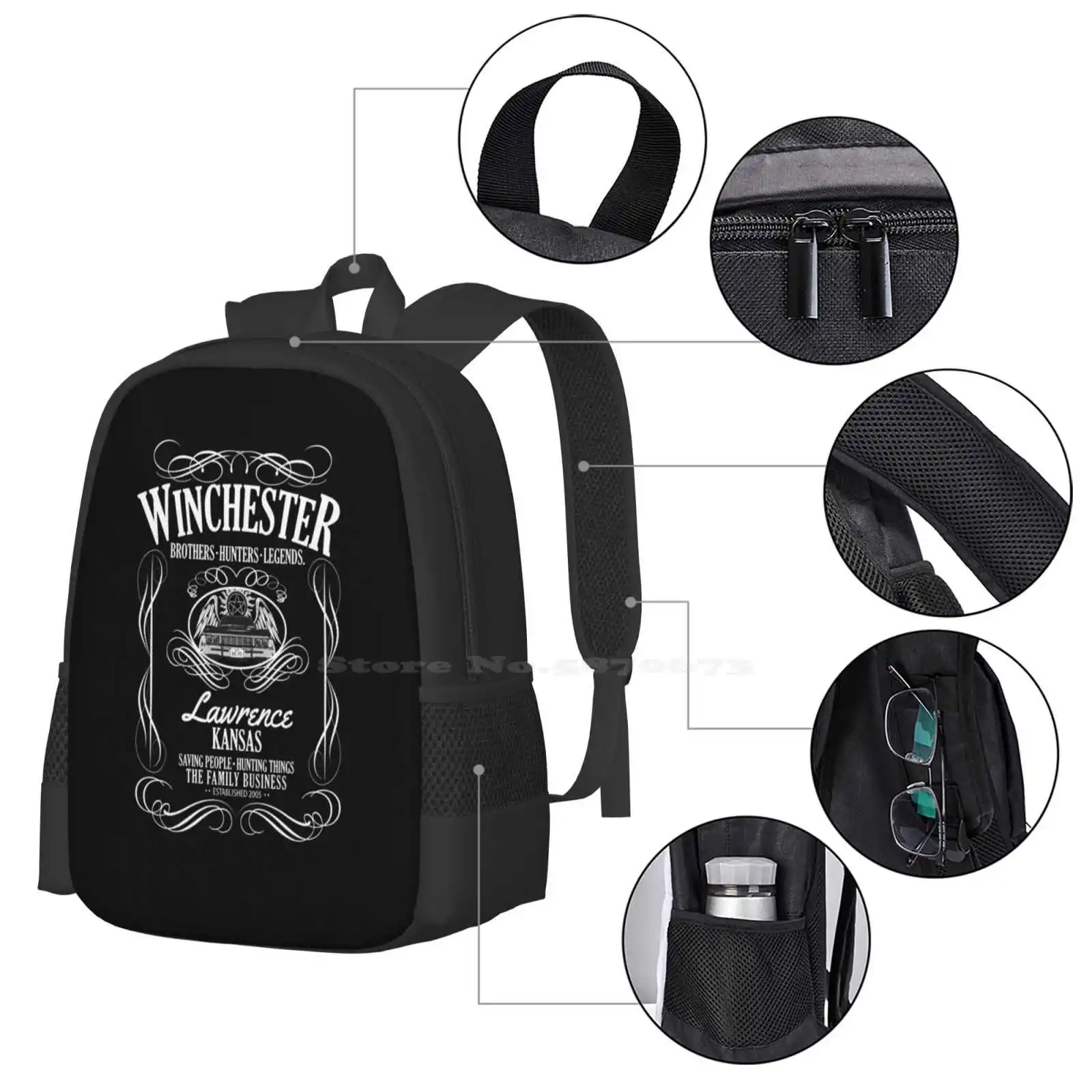 Winchester - American Legends Backpack For Student School Laptop Travel Bag Supernatural Sam Winchester Dean Winchester Bobby