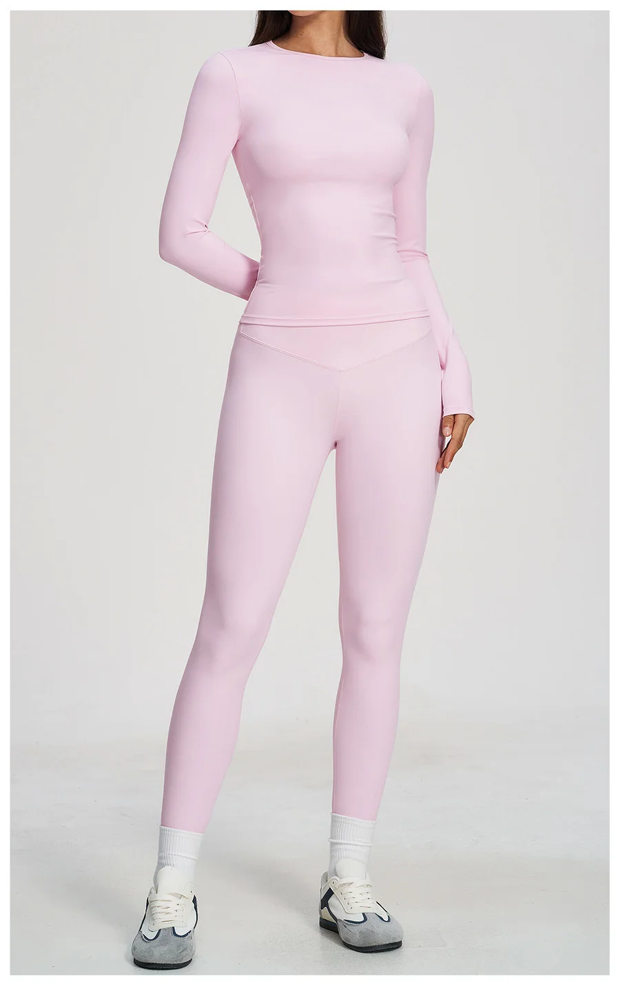 Yoga-Set 2-teilig Sportbekleidung Fitnesskleidung Yoga-Anzüge Damen Fitness-Set Trainingsanzüge Sport Langarm Crop Top Gym High Waist Leggings – Detail 6