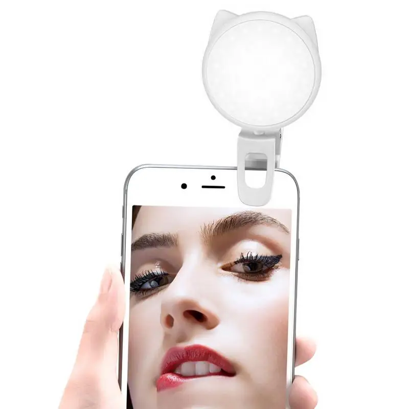 Clip On Selfie Ring Light Cat Ear USB Rechargeable Phone Light Phone Fill Light Battery Powered Selfie Ring Light For Tablet