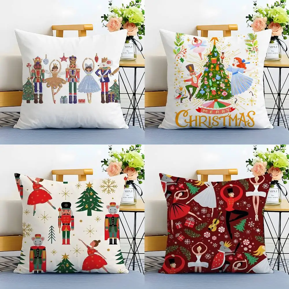Frohe Weihnachten N-Nussknacker-Muster-Kissenbezug, Anti-Dustmite-Kissenbezug, unsichtbarer Reißverschluss, seidiges Plüschsofa