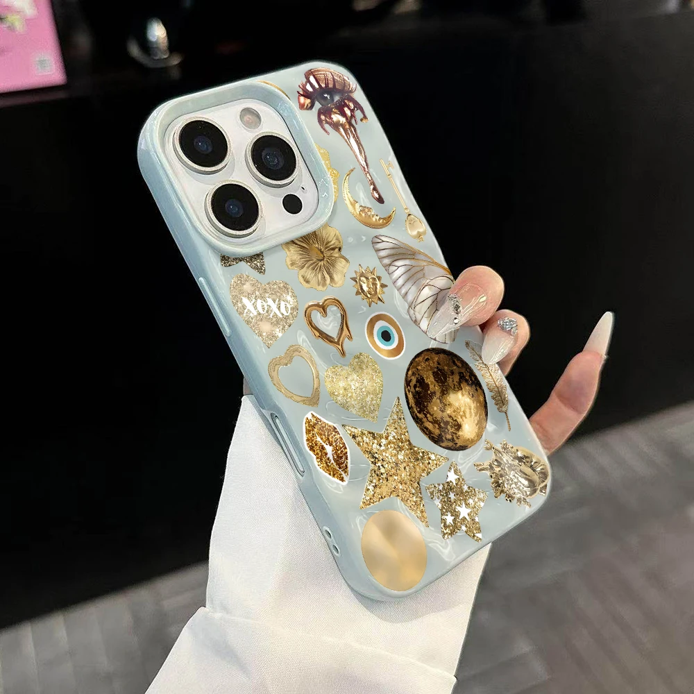 Luxuriöse Goldene Stern-Collage Handyhülle für iPhone 17 16 15 14 13 12 11 Pro Max 14 Plus 17 Air Falten-Wellen Weiche Silikonhülle – Detail 2