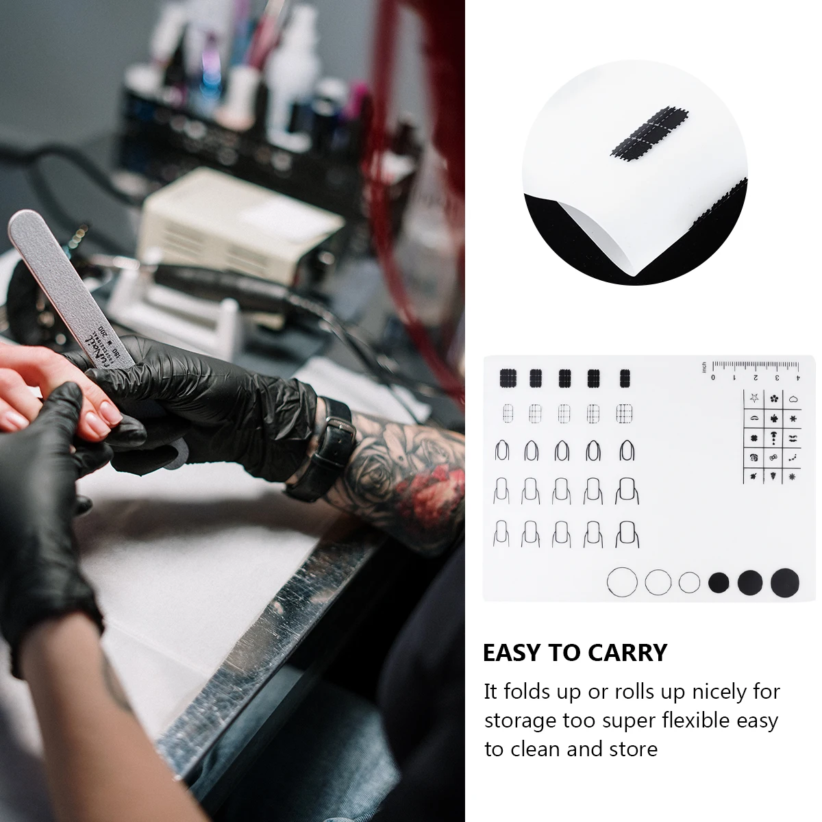 

Nail Art Stamping Silicone Manicure Mat Nail Polish Practice Pad Glitter Design Guide Foldable Table Protector Flexible Storage