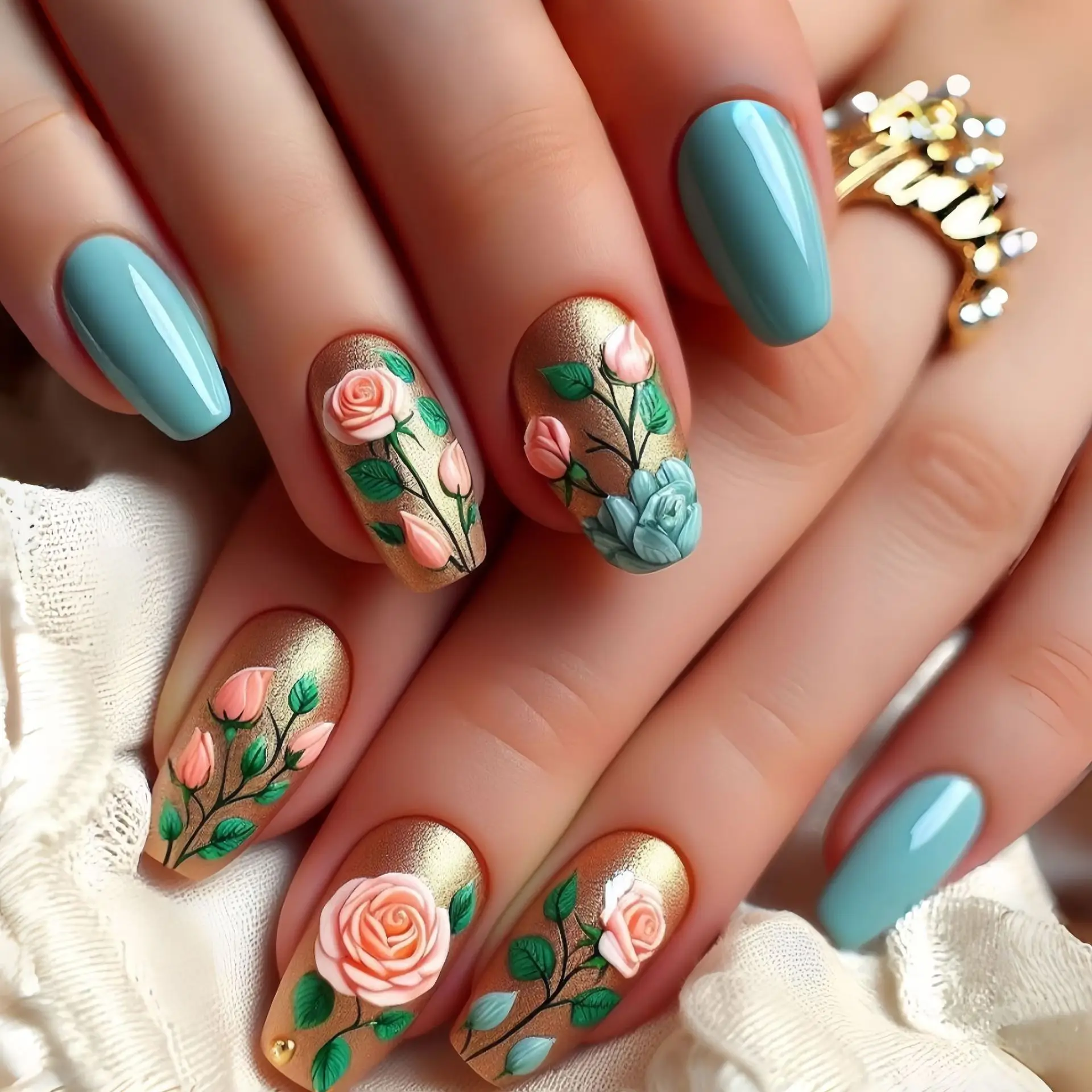 Faux ongles moyens pour femmes et filles, dégradé de fleurs bleues violettes, papillon, flamant rose, pointes carrées en amande, presses sur faux nail art