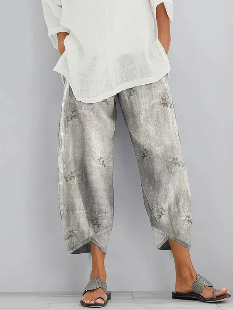 

Vintage Floral Printing Loose Casual Pants Summer Autumn Long Harem Carrot Pantalones Holiday Chic Plus Size Bottoms Women Cloth