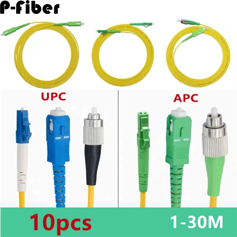 fiber jumper 10pcs LC-SC-ST-FC UPC APC SM optic patchcord 1M 5M 10M Simplex square to round extension cable FTTH P-fiber optic