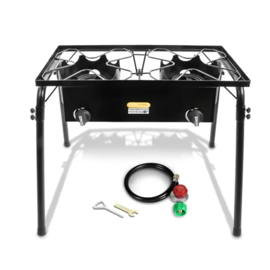 

Outdoor 2 Burner Propane Camping Stove for Cooking/Home Brewing/Making Sauce Stainless Steel Silver High-Heat Efficiency and Po