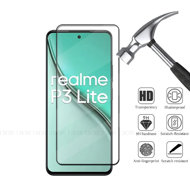 4/3/2/1Pcs For OPPO Realme P3 Lite Glass Realme P3 Lite 4G Tempered Glass HD 9H Full Cover Glue Screen Protector Realme P3 Lite