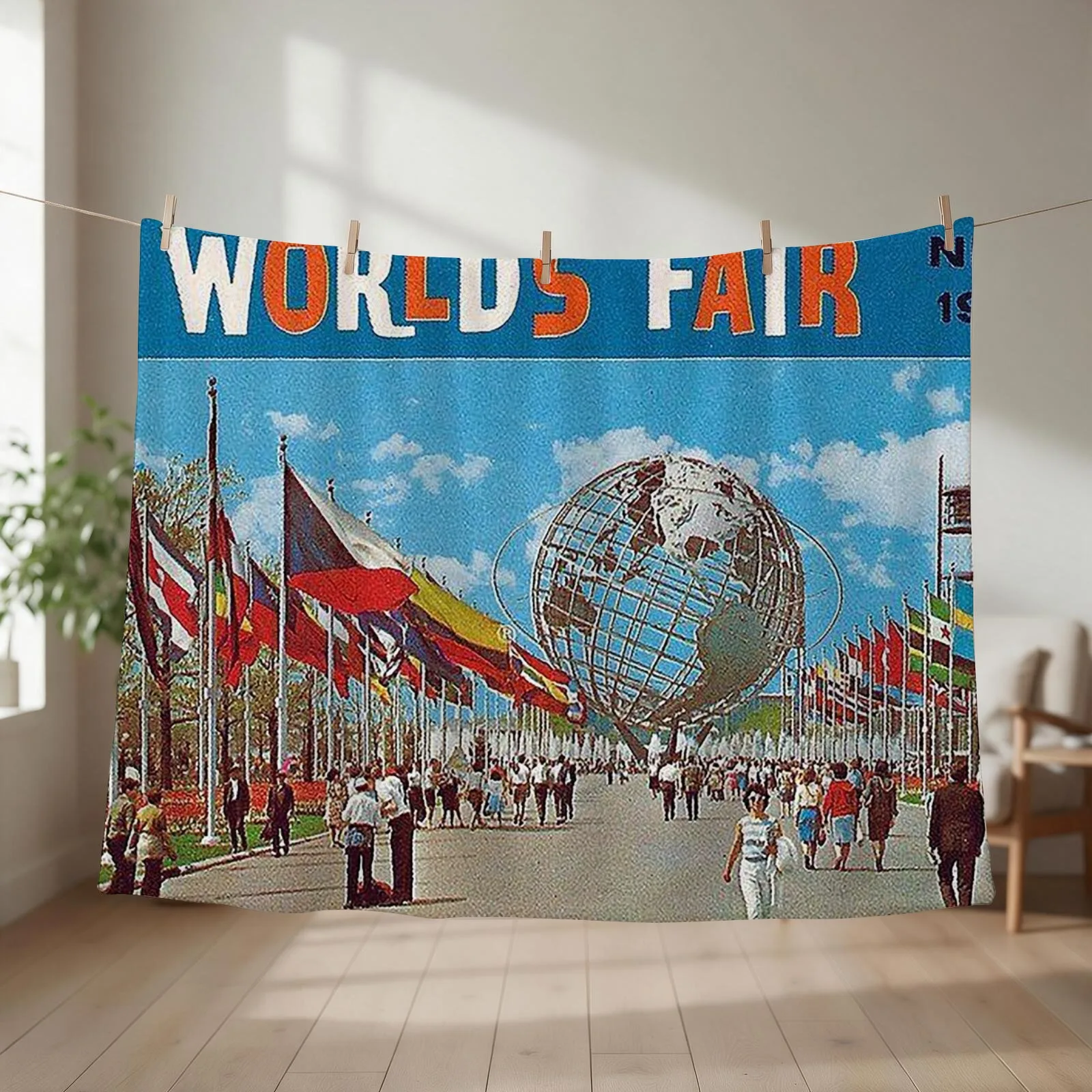1964 new york worlds fair poster,vintage poster,unisphere,flushing meadows,nyc,vintage travel posters,mcm,mid cent Throw Blanket