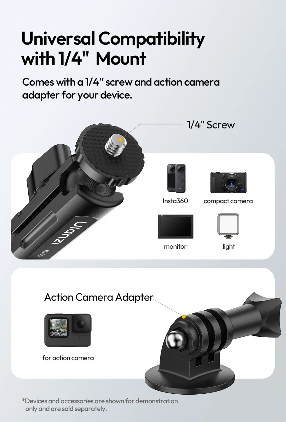 Ulanzi R105 Fahrradschienenmontageklemme 360° ° Verstellbarer Knopf mit 1/4-Zoll-Halterung für Insta360 Action-Kamera-Monitor-Fotografielicht – Detail 8