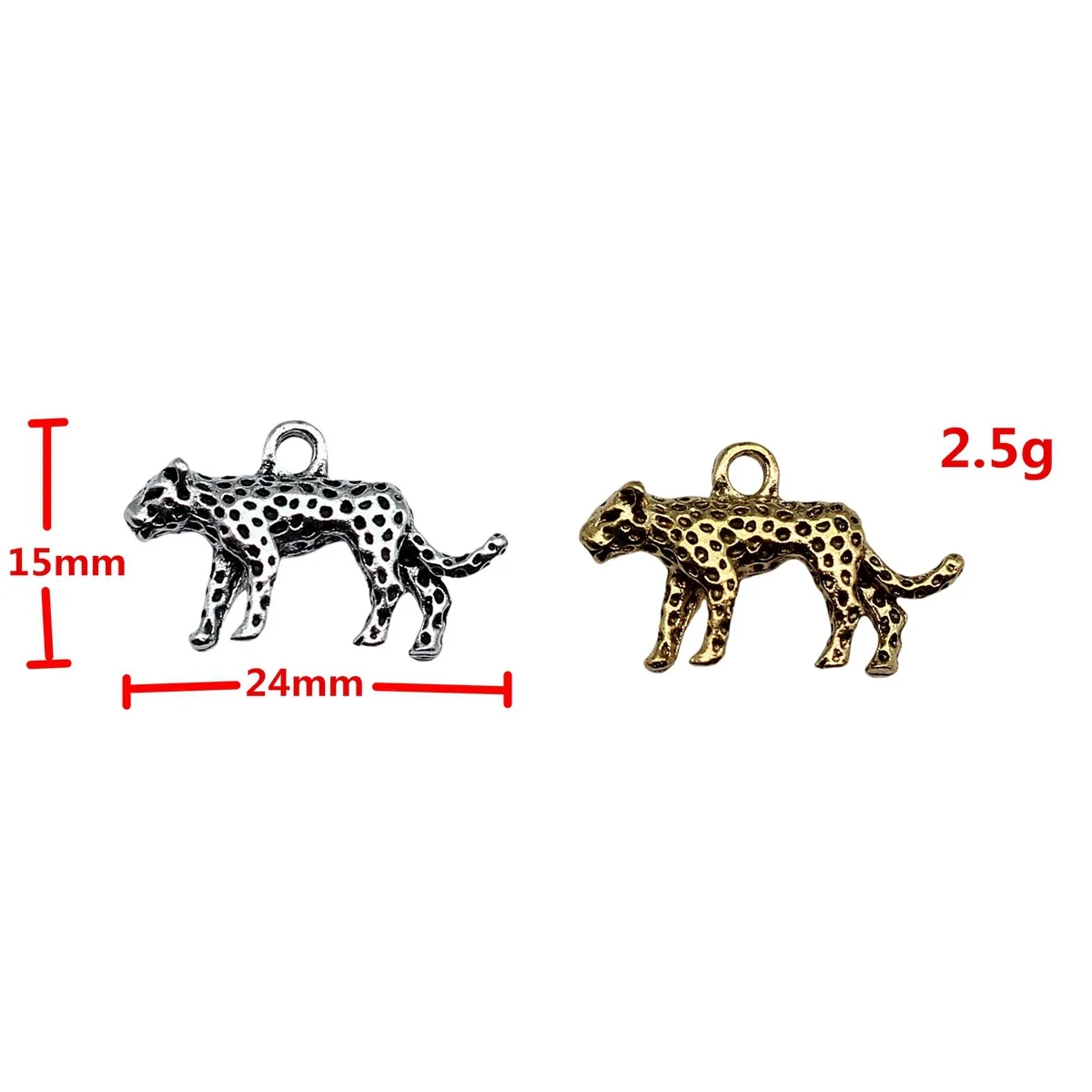 WYSIWYG 5 Stück 24 x 15 mm, 2 Farben, antike silberne Farbe, antike goldene Farbe, Leoparden-Anhänger für die Herstellung von DIY-Schmuck