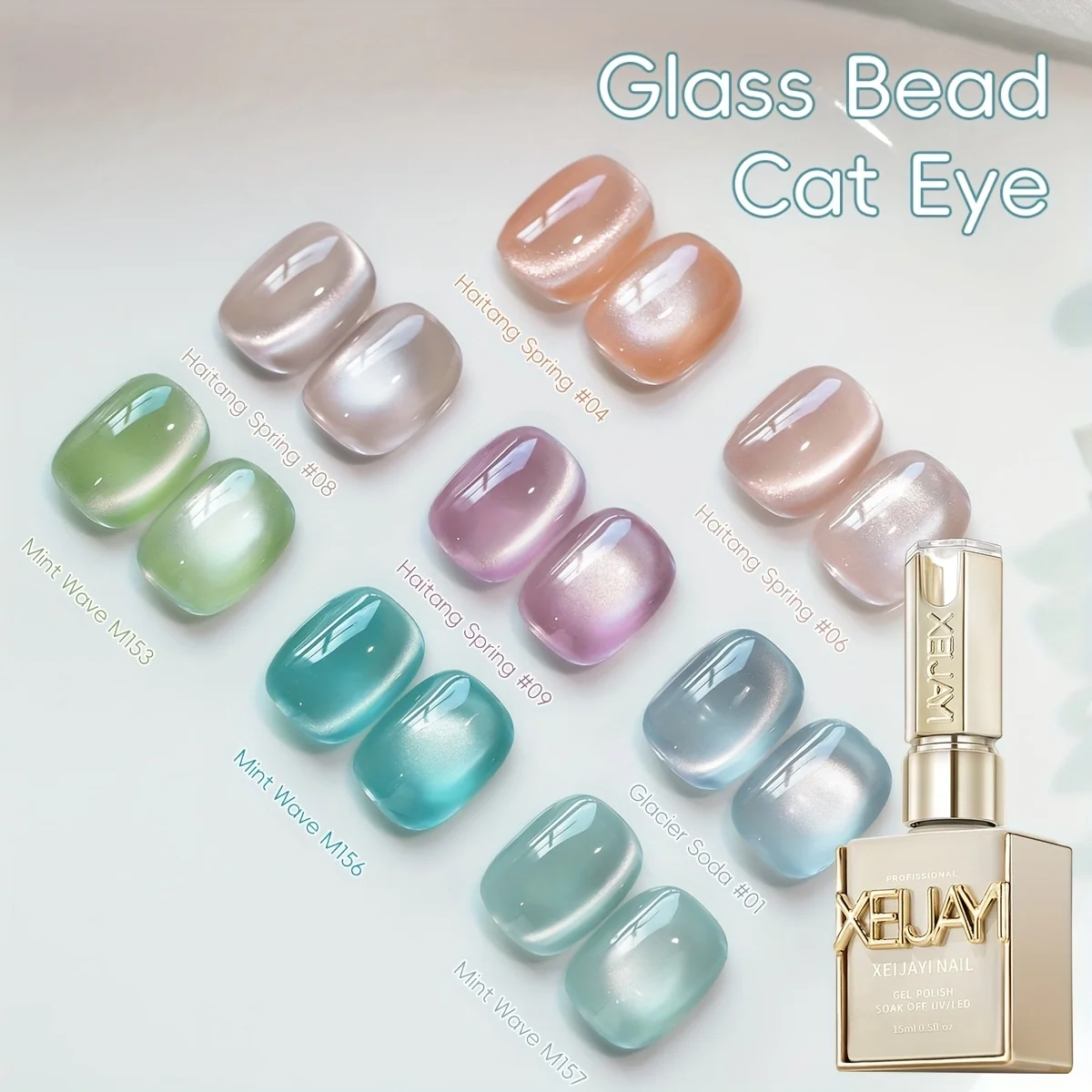 XEIJAYI 1/8pcs15ml Clear Glass Bead Series Cat Eye Nail Polish Gel 2025 New Cat Eye Nail Art Suitable for Women's Nail Salon