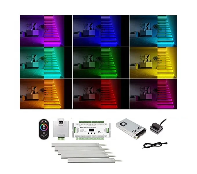 

RGB Human Body Sensing LED Staircase Light Kit 32 Step Aluminum RGB LED Staircase Light Strip 24V Motion Sensing Step Light bar