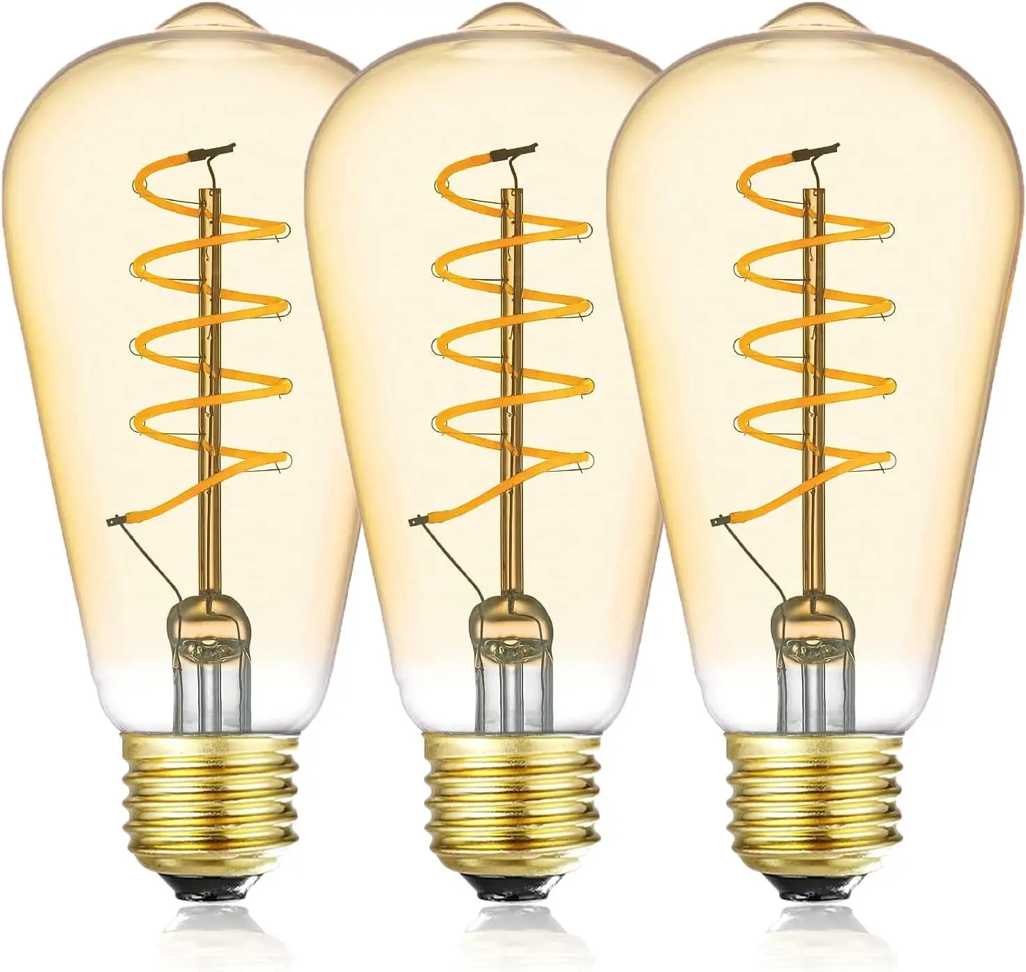 

12V 4W LED Edison Bulb, 40W Equivalent, E26 Base, Warm White 2700K, Amber Glass, 3 Pack for RV, Boat, Low Voltage