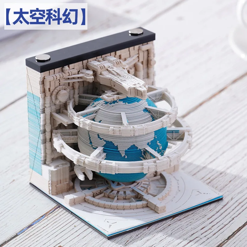 3D Desk Note Memo Pad 3D Sticky Notes Pad with Display Box 3D Art Paper Carving Gift House Sculpture Gift for Home Office Table