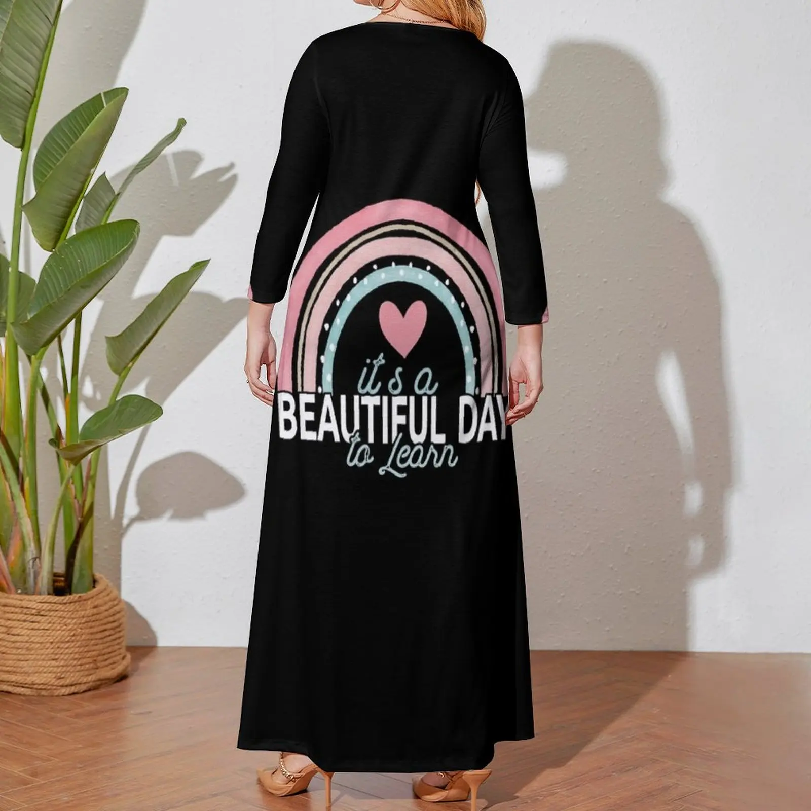 It's A Beautiful Day To Learn, Cute Rainbow Heart Long Sleeved Dress ladies dresses for special occasions sexy dress