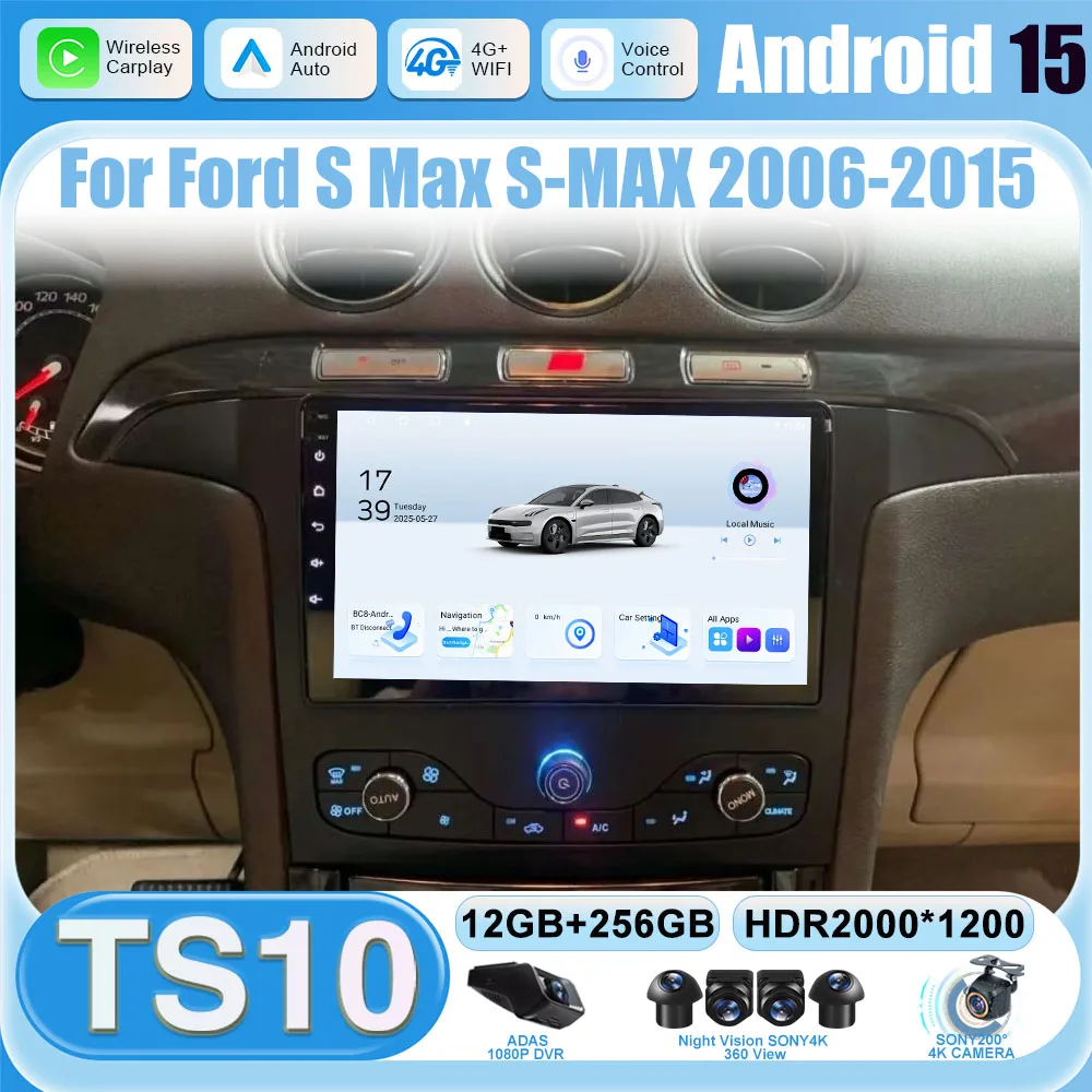 Radio automática Android 15 para Ford S Max S-MAX 2006-2015 para Ford Galaxy 2014 reproductor Multimedia estéreo mate navegación GPS QLED DVD
