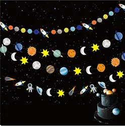 Outer Space Theme Garland Decoration Rocket Astronaut Solar System Planet shape Hanging Banner for Kid Boys Birthday favors gift