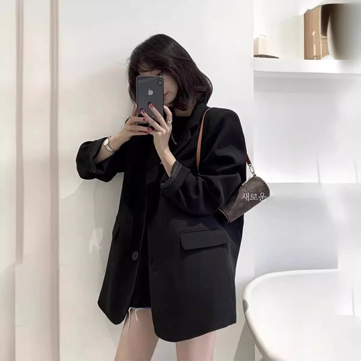 Blazers Women Autumn Korean Elegant Soft Coat Office Lady Solid Harajuku Loose Pocket Single Breasted Trendy Fashion Suit NS5875