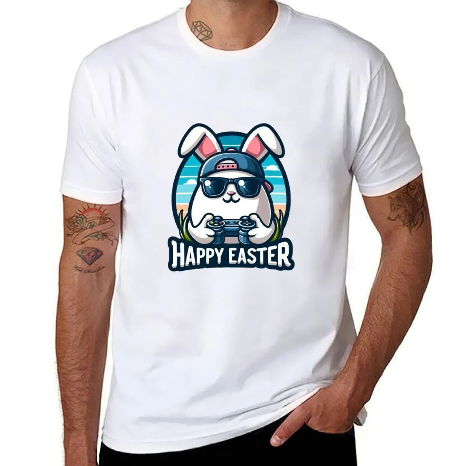 

Video Game Bunny Eggs Happy Easter Day Graphic Tee T-Shirt cotton t shirts man 100% cotton tshirt 100% T-Shirt
