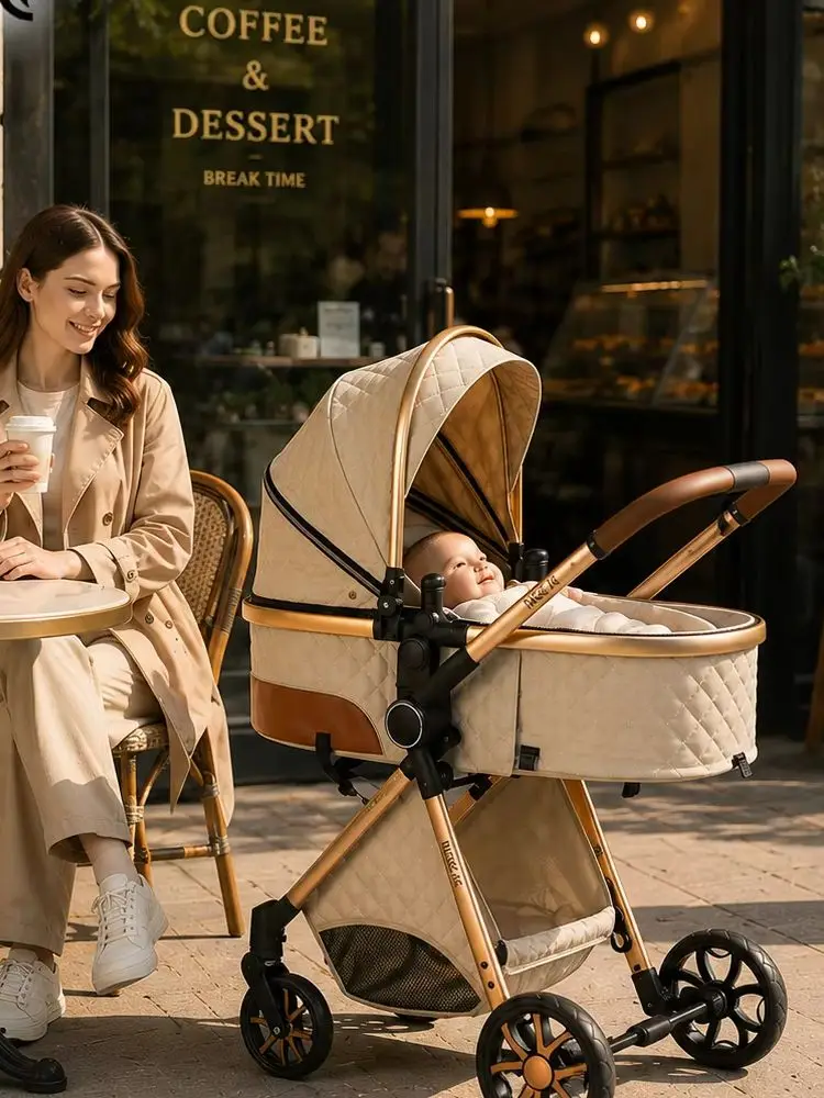Magic ZC 3-in-1 Baby-Kinderwagen-Reisesystem, luxuriöser PU-Leder-Kinderwagen mit hoher Sitzposition, inklusive Babyautositz, Babywanne, umkehrbarem Sitz, Magnesiumlegierungsrahmen,