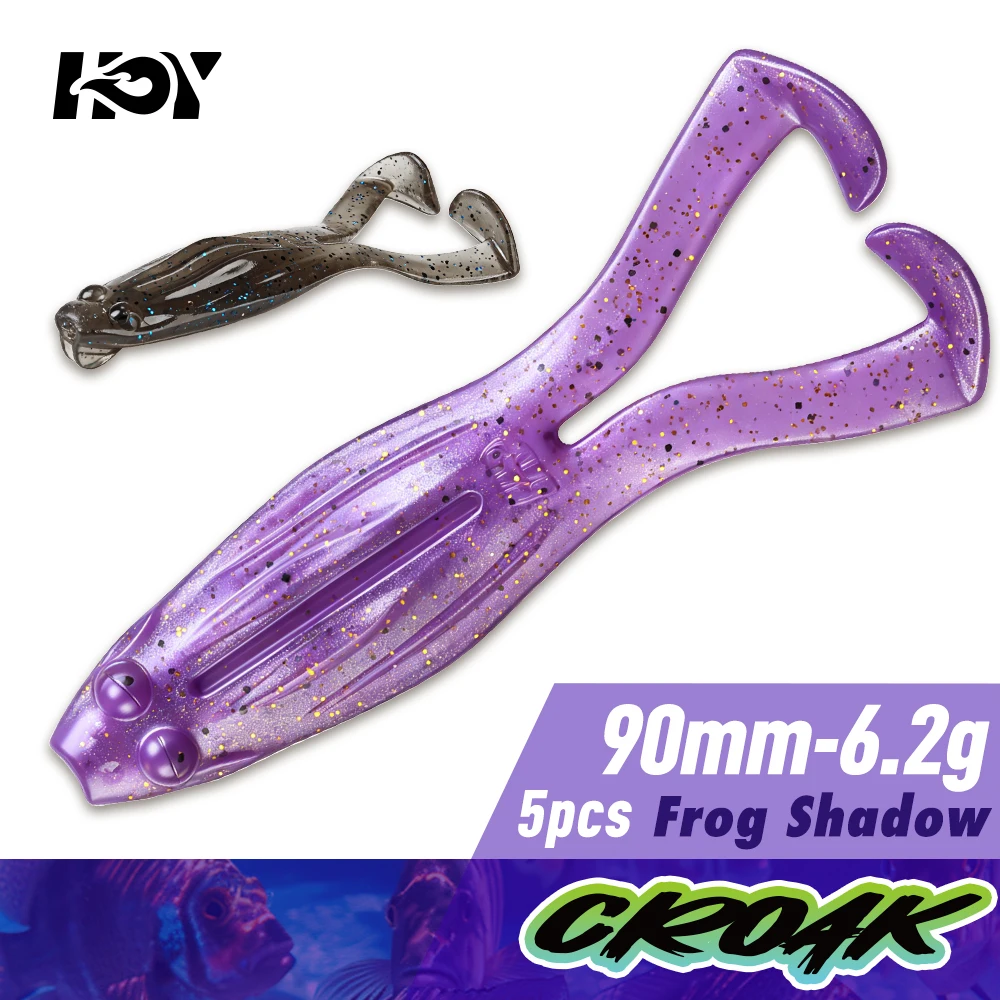 Señuelo blando flotante Kingdom Frog Shadow de 90 mm y 6.2 g, señuelo de silicona para jigging, 5 unidades, artificial, para pesca de lubina y perca