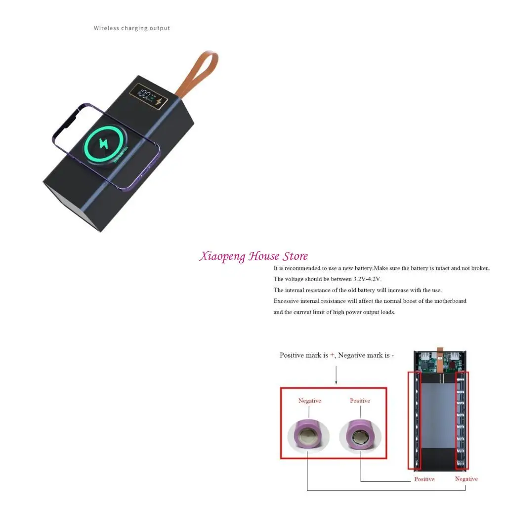 Black 18650 Battery Storage Box for DIY 15W Wireless Charging/22.5W Quick Charging No Batteries Included 77JC