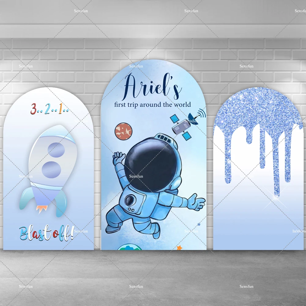 الفضاء الخارجي رائد الفضاء الصبي 1st حفلة عيد ميلاد قوس خلفية غطاء استحمام الطفل ديكور غالاكسي صاروخ كوكب خلفية لافتة الحفلات