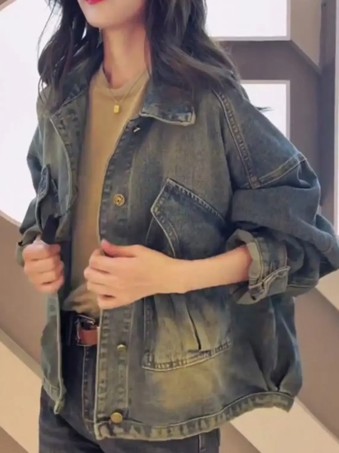 

Women Short Denim Tops Coat Summer Student Girls Leisure Loose Cowboy Outwear Korean Ladies Long Sleeves Jeans Jacket