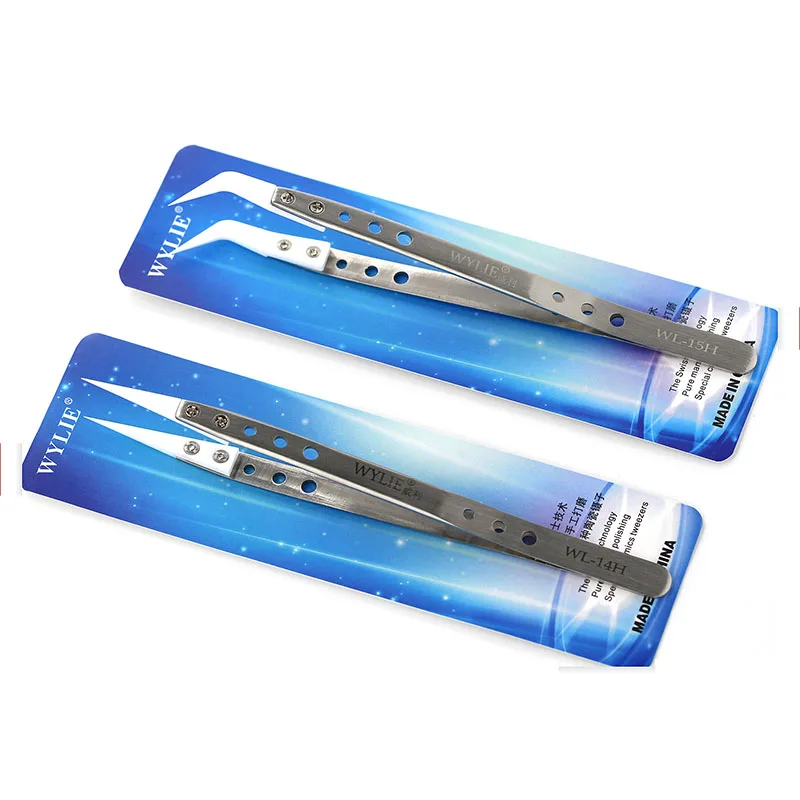 Anti-Static Insulation Stable Ceramic Stainless Steel Straight Curved Tip Tweezers for Hold Flying Wires soldering Repair Tools