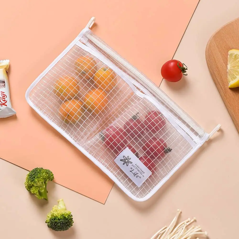 Double Hanging Classification Freezer Compartment Refrigerator Storage Bag Fridge Organizer Household Mesh Bag