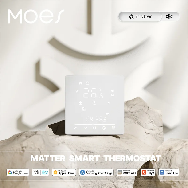 WHT-S02 Tuya Matter Smart WiFi Thermostat Electric/Water/Boiler Heating Glass Panel Temperature Controller Weekly Programmable