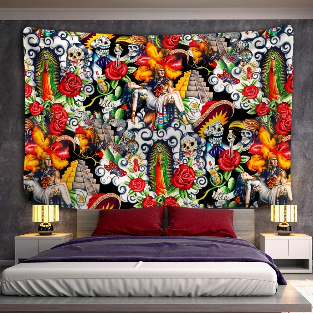 Death Mushroom Forest Tapestry Wall Hanging Fairy Tale Castle Skeleton Bohemian Psychedelic Home Dormitory Dream Decor