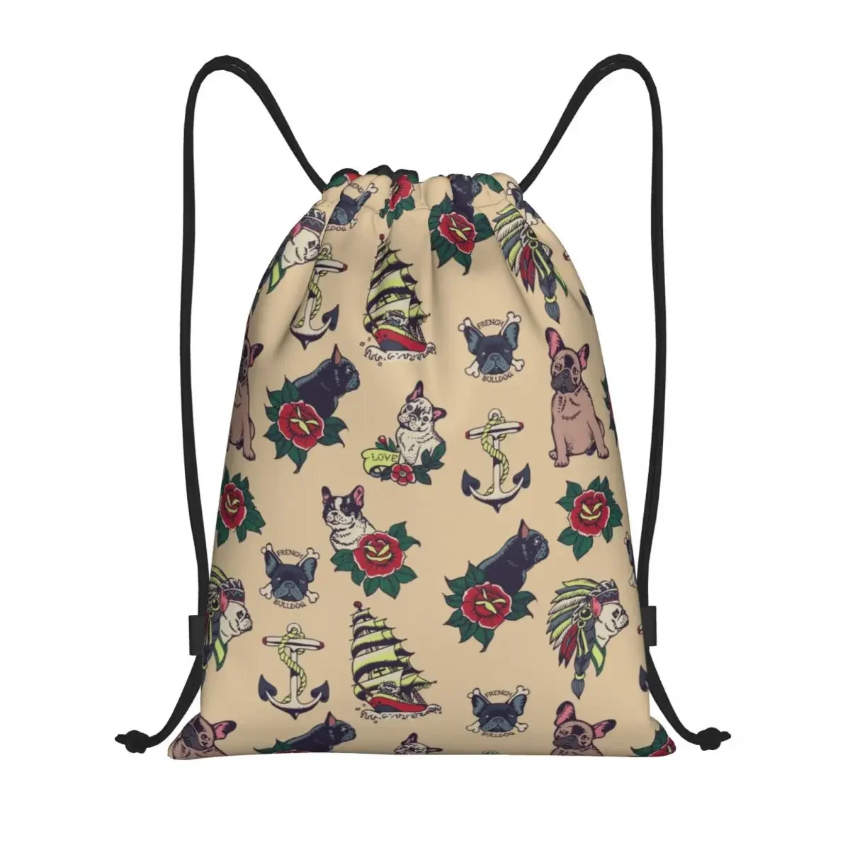 Custom French Bulldog Tattoo Drawstring Bag for Shopping Yoga Backpacks Men Women Animal Frenchie Dog Lover Sports Gym Sackpack