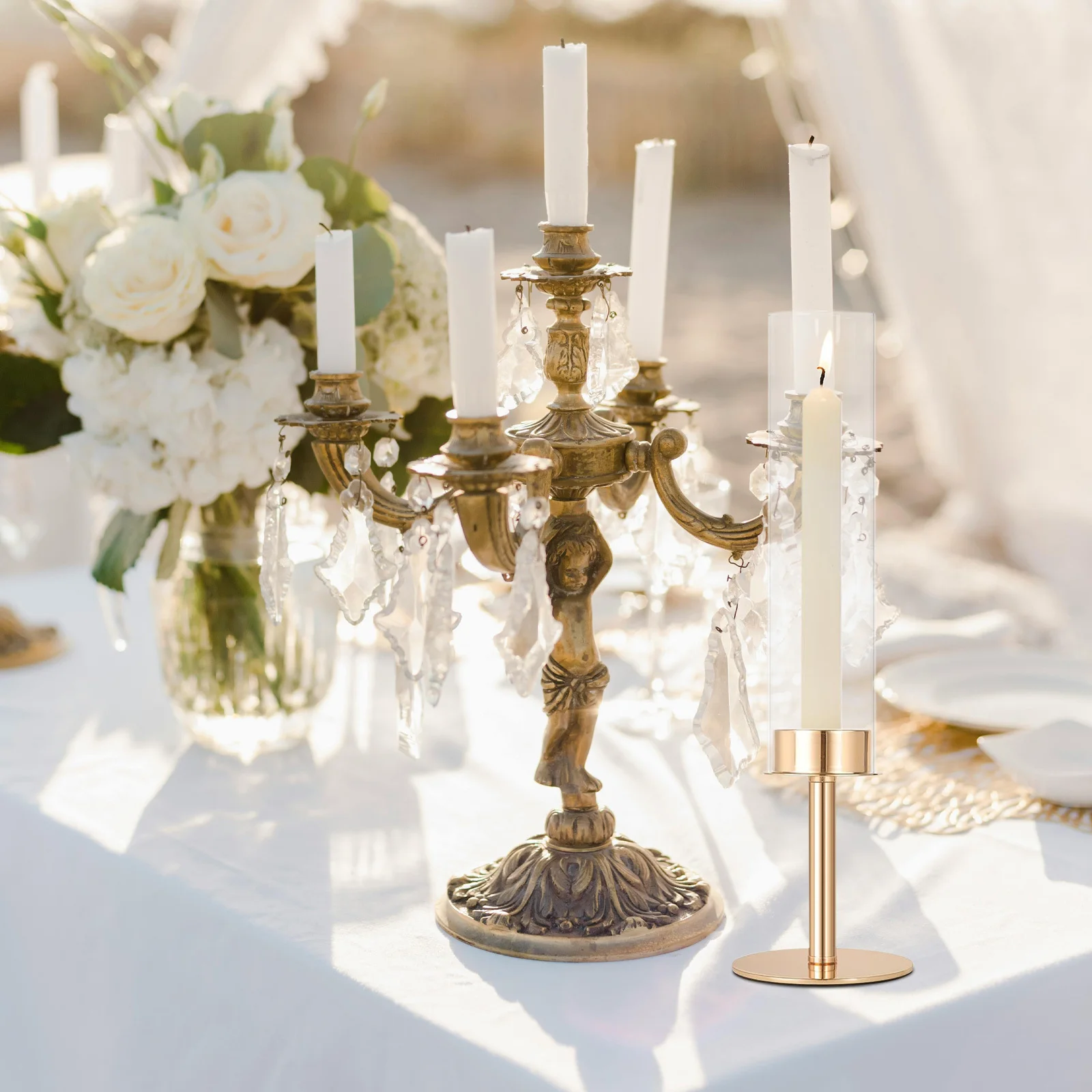 3 قطعة حامل معدني ذهبي قبة زجاجية متعددة الأحجام تفتق الشموع الزفاف محور ديكور المنزل الزجاج الأعاصير للشموع #6