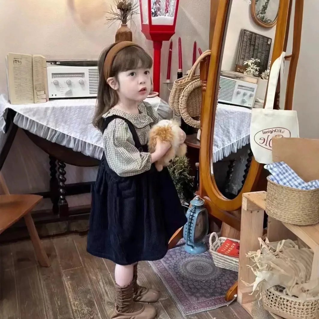 بدلة أطفال للربيع والخريف كورية جديدة برقبة دائرية متقلب سترة سروال قصير تنورة مكونة من قطعتين ملابس أطفال