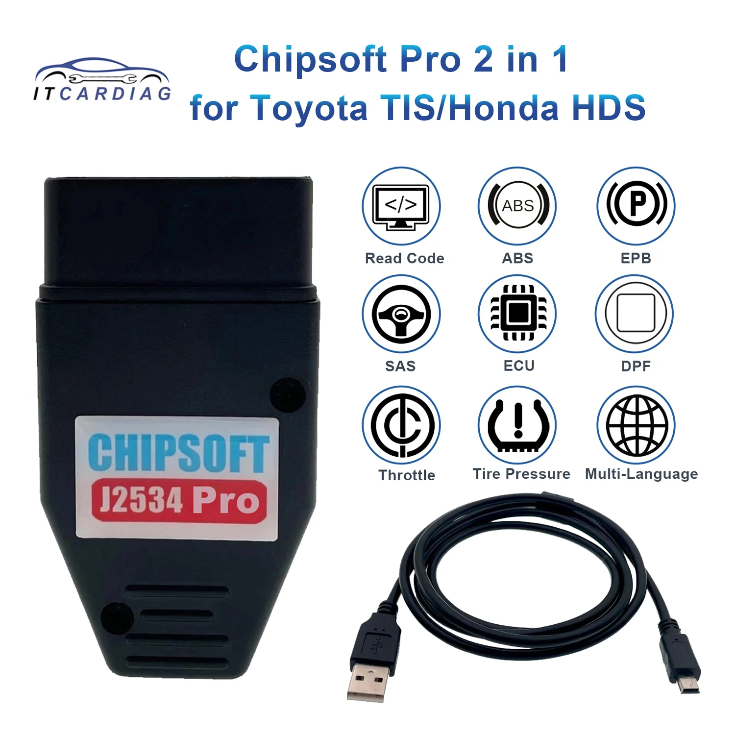 Chipsoft J2534 Pro For Toyota TIS Techstream V18.00.008 For Honda HDS 3.102.051 VCI Diagnostic Tool  in 1 Cable OBD Scanner