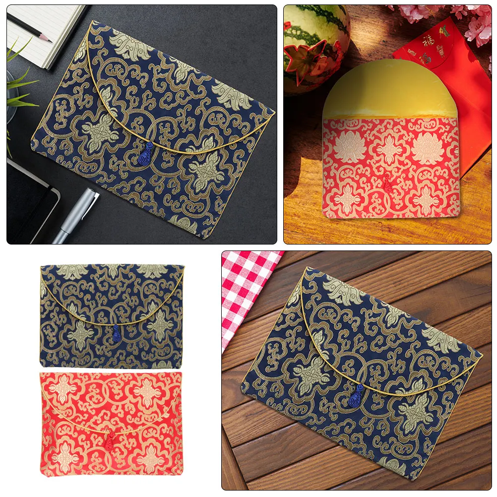

2pcs Embroidery Brocade Storage Bag Scriptures Organizer Pouch Temple Supply Sundries Container File Organizer Bag Gift
