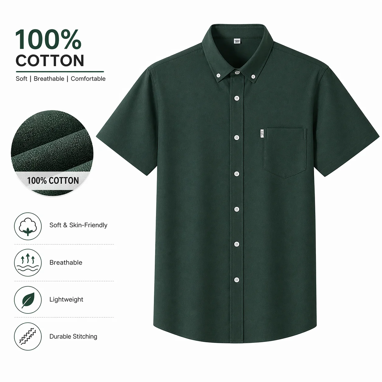 Fashion Pure Cotton Shirts For Men Solid Color Oxford Summer Short Sleeve Casual Dress Shirt Male Social Business Plain Blouses