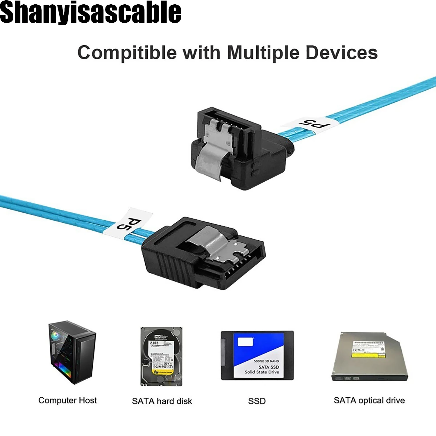 0.5M Cable 6Pcs/Set-SATA Cable 90-Degree Right-Angle SATA-Data Cable SAS/SATA-12Gbps Cable for Server-Raid SDD HDD CD DVD Drives