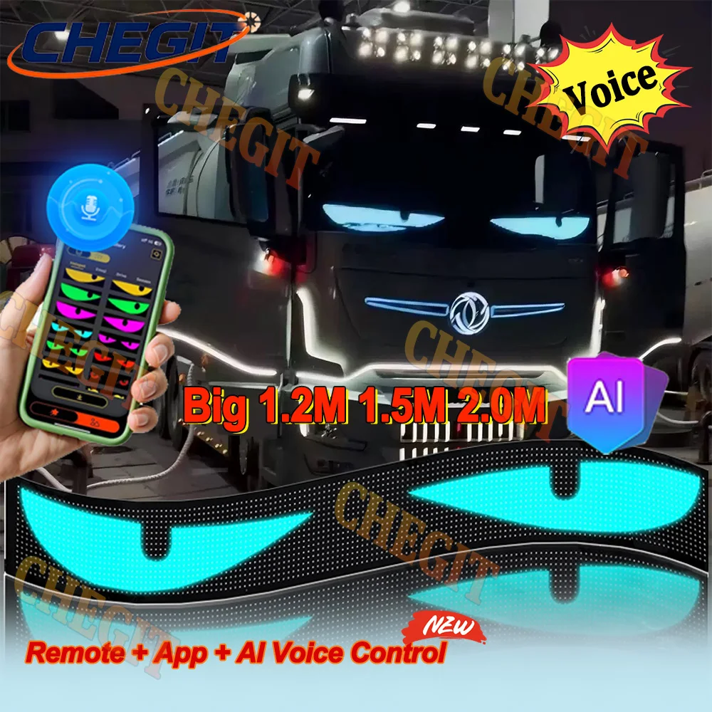 1.2M-2M AI Voice + APP شاحنة كبيرة شاحنة خفيفة شيطان عيون مصفوفة بكسل لوحة عرض مرنة سيارة الكتابة على الجدران التمرير النص الرسوم المتحركة #1