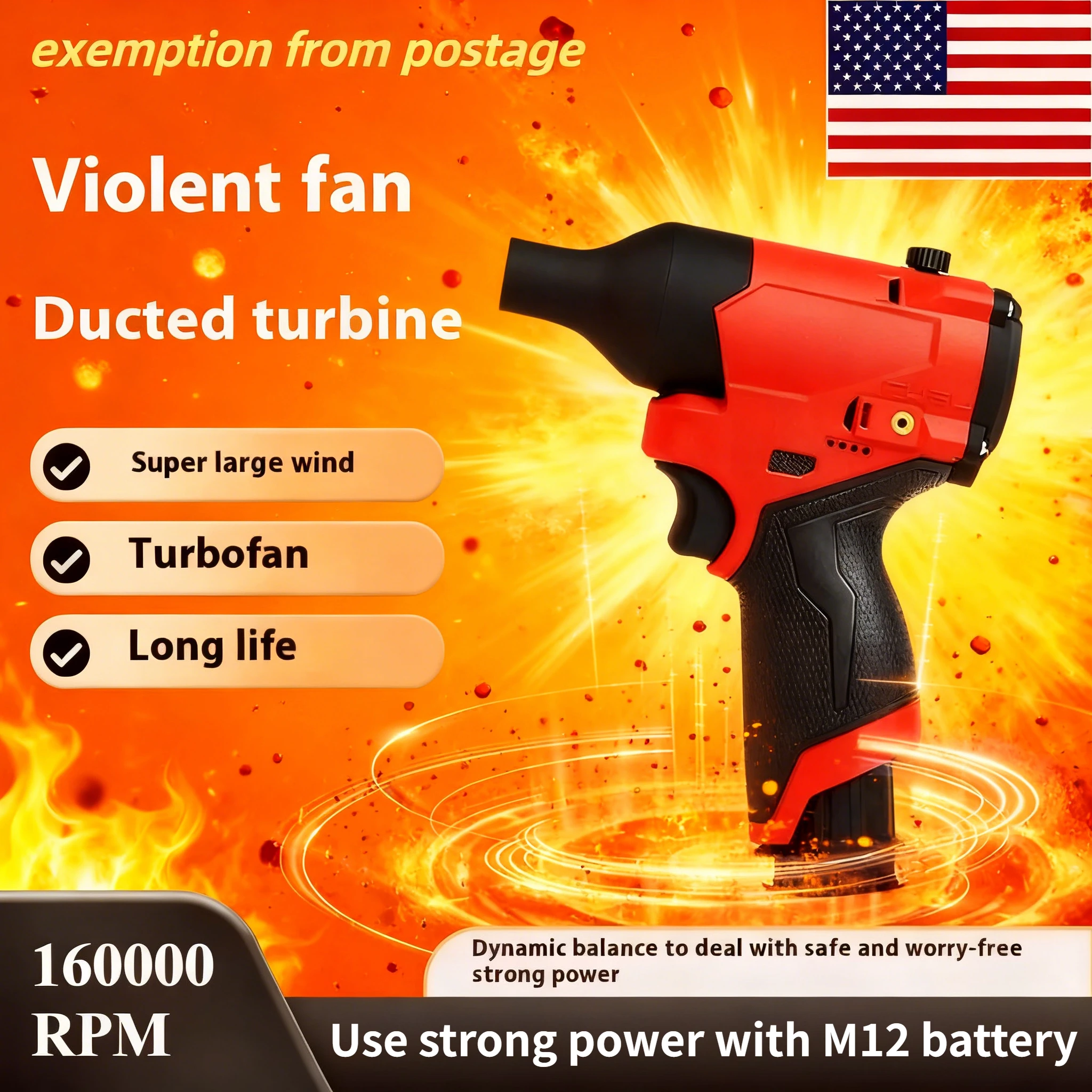 

Бесщеточный турбовентилятор для аккумулятора Milwaukee 12V, 160000 об/мин, мощный электрический воздуходув (без аккумулятора)