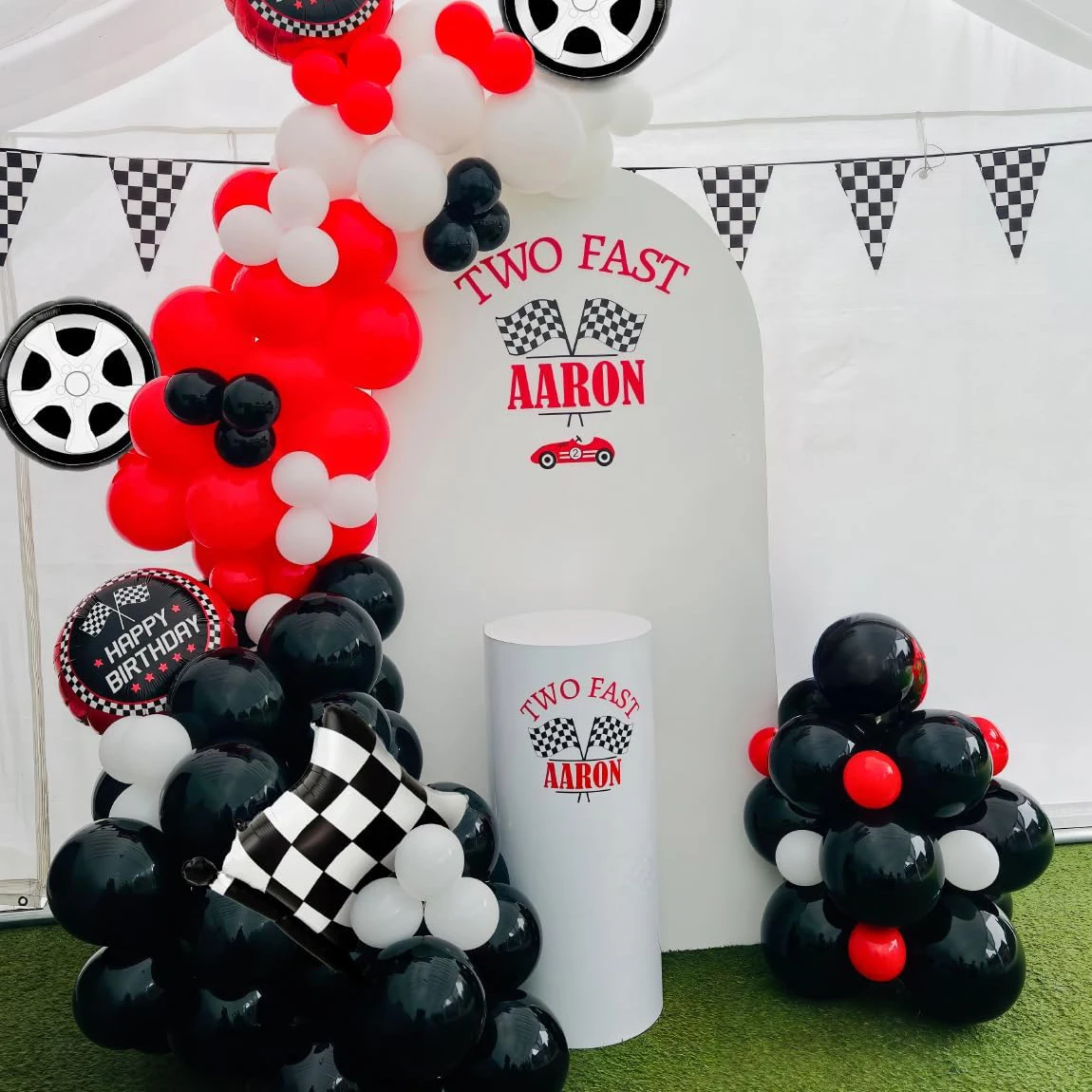 Race Car Balloon Arch Garland Kit:  Red Black Silver，Checkered Flags & Wheels Balloons, Racing Themed Birthday Party Supplies - view 6