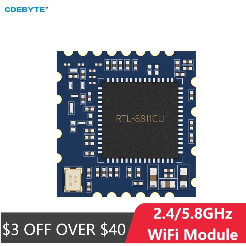 

RTL8811CU 2.4GHz 5.8GHz WiFi Module 22dBm Stamp Hole CDEBYTE E103-RTL8811CU SDIO SMD Module Low Cost 22dBm 200m USB Interface