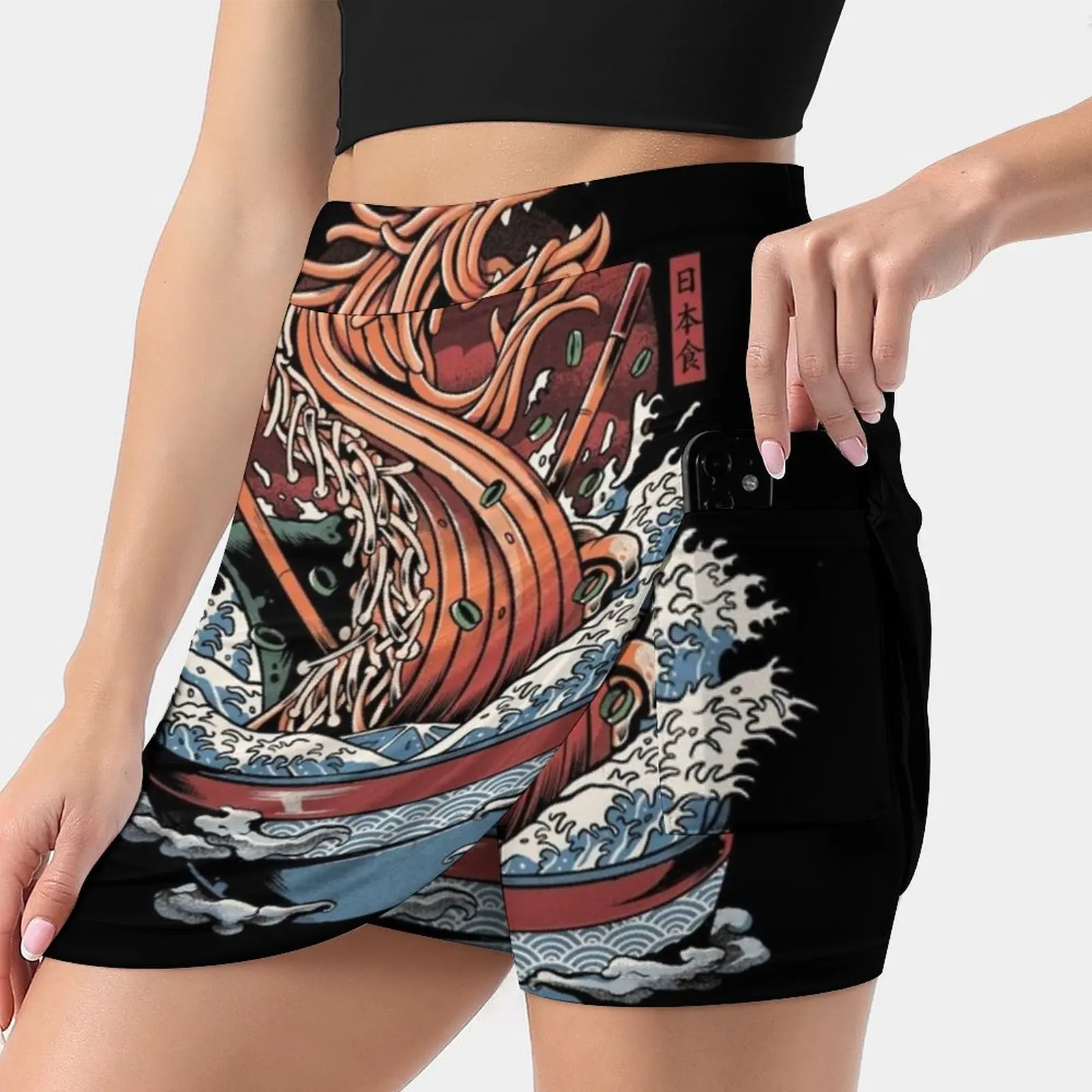 

Ramen Dragon Skirts Woman Fashion 2022 Pant Skirt Mini Skirts Office Short Skirt Food Great Wave Off Kanagawa Great Wave Kaiju