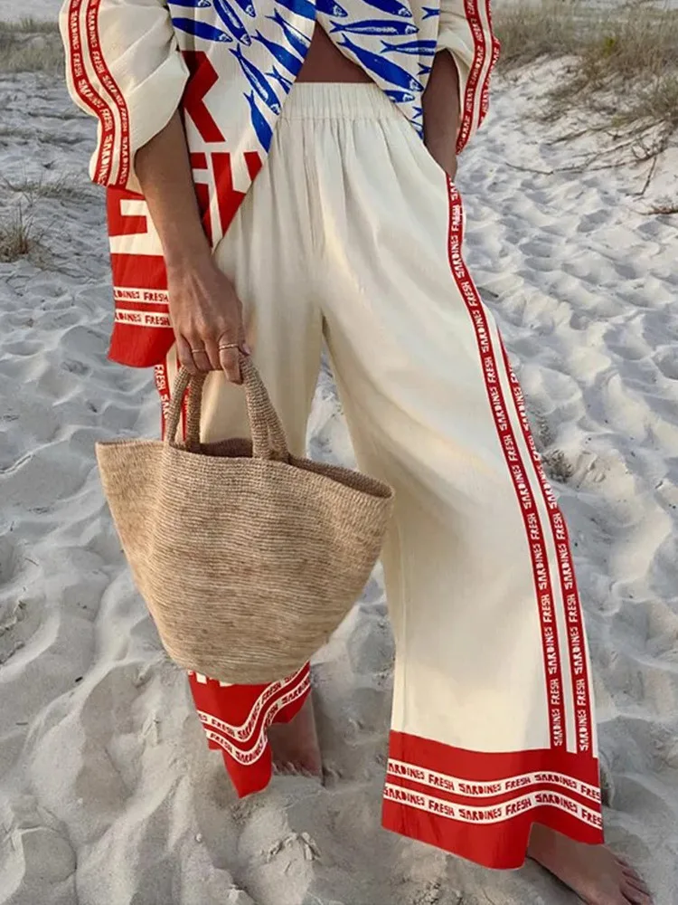 

Women's Print Loose Long Pants Fashion Pockets Wide Leg Pants For Women Casual Boho Holiday Beach Womens Clothing Spring Autumn