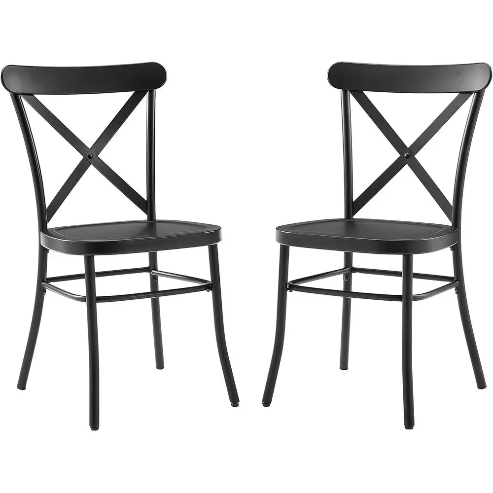 

Metal X Back Café Dining Chairs Set of 2, Matte Black